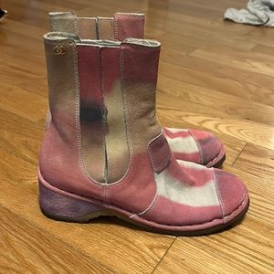 Chanel watercolor suede rubber sole boots